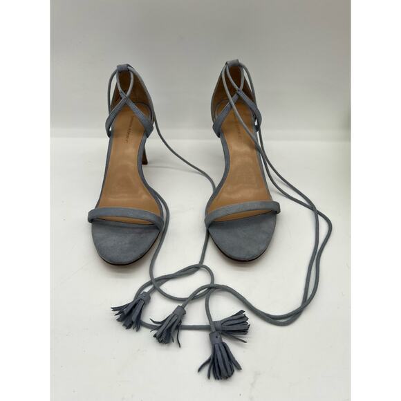 Banana Republic Blue Suede ankle wrap Tassel Heels Cottage Core Girly Core 8 - Picture 1 of 7